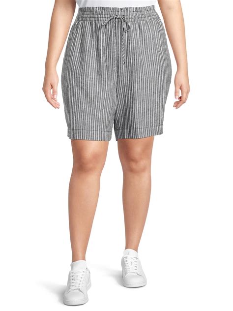 Terra And Sky Womens Plus Size High Waist Linen Shorts