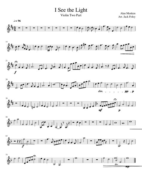 I See The Light Violin Two Part Sheet Music For Violin Solo