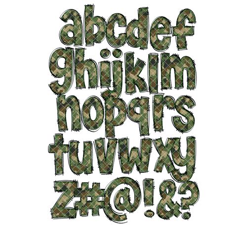 Camo Doodle Alphabet Letters Png Bundle Military Camouflage Etsy