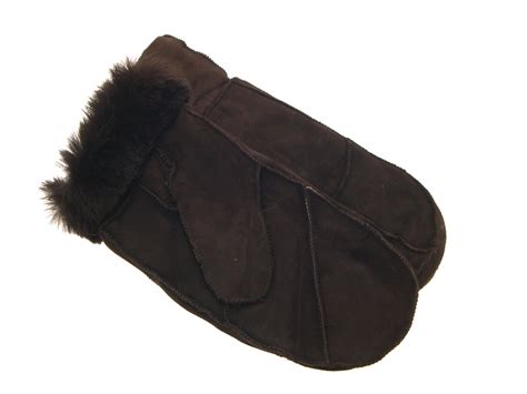 Womens Real Suede Sheepskin Leather Fur Lined Mittens Gloves Winter