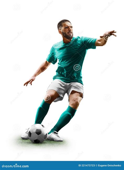Football Soccer Player In Action Isolated White Background Stock Image