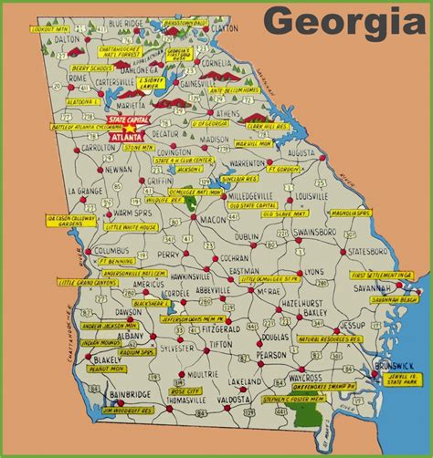 Georgia Road Map With Cities And Towns | Printable Map Of Georgia Usa ...
