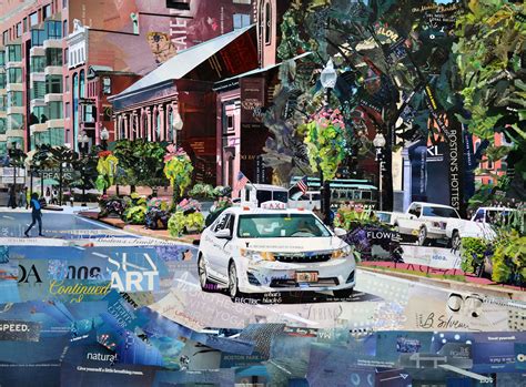 White Taxi. Boston collage art | Paper collage art, Collage art, Collage