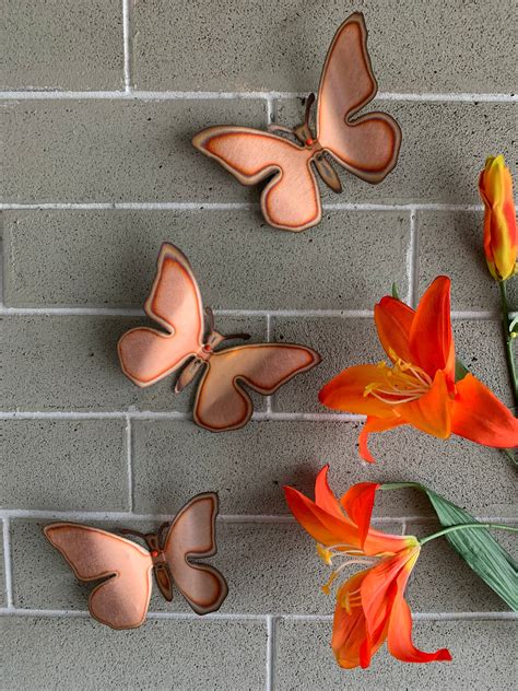 4 Copper Butterflies Set Of 3 Butterflies Wall Art Metal
