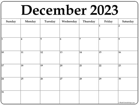 December 2023 Calendar Free Printable
