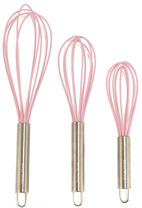 Silicone Whisk Set Of 3 Pink Stainless Steel And Silicone Kitchen Whisks