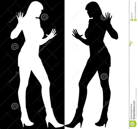 Black And White Girls Silhouette Mirror Stock Vector Illustration Of