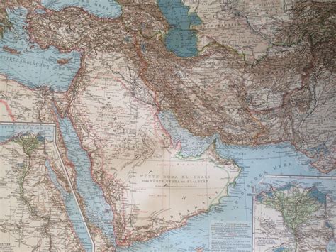 1914 Middle East Large Original Antique Map 17 X 22 Inches Etsy Uk