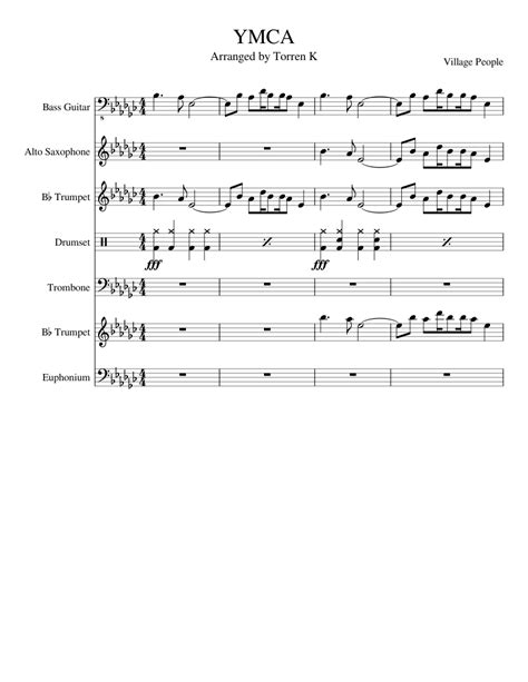 Ymca Sheet Music For Trombone Euphonium Saxophone Alto Trumpet In B