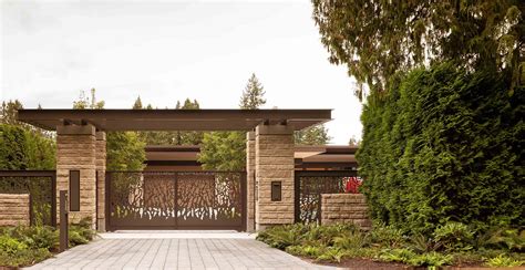 Modern Exterior Veneer Stone Home Driveway Gate Design