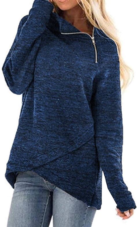 WJSU Damen Pullover mit seitlichem Reißverschluss hoher Kragen