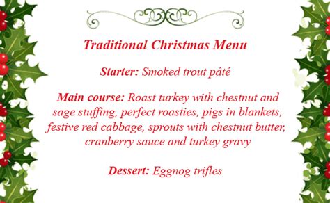 Roast turkey didn't appear consistently on christmas day menus until 1851, when it replaced roast swan as the favorite dish of royal courts. Christmas menu ideas - goodtoknow