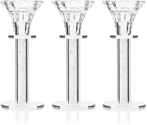 3 Pack Crystal Candlestick Holders For Taper Candles