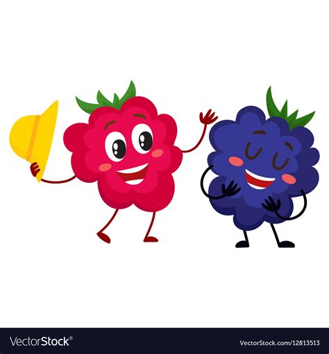 Cute Funny Comic Style Raspberry And Blackberry Vector Image