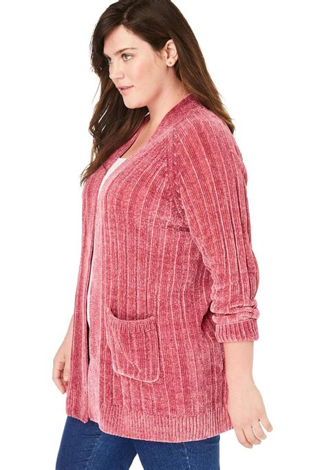 woman within womens plus size open front chenille cardigan