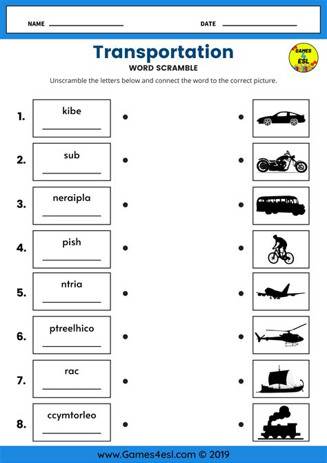 Transportation Vocabulary Worksheet Esl Worksheets For Beginners