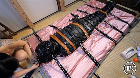 Leather Rest Sack And Sensory Deprivation Mask With Nipple Stimulation And Dick Touching