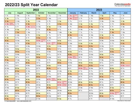 Split Year Calendars 20222023 July To June Excel Templates All In One