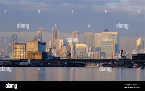 Pictured Is The Thames With Canary Wharf London Stock Photo Alamy