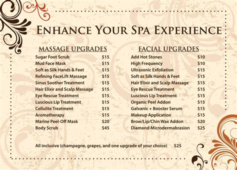Massage Spa Menu Spa Menu Spa Massage Massage Business