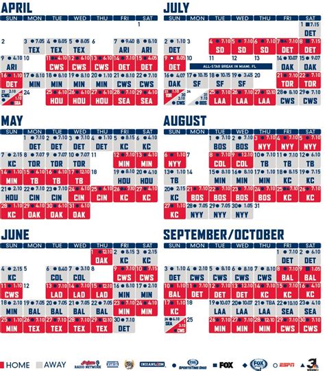 Cleveland Indians Printable Schedule