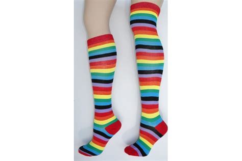 Thin Striped Rainbow Over The Knee Socks