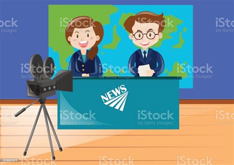 Two News Reporters Working At The Studio Stock Illustration Download