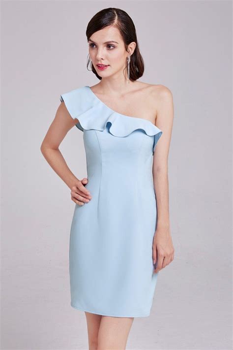 Blue Elegant One Shoulder Short Wedding Guest Dress 56 Ep05923bl