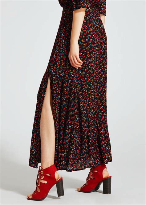 Ditsy Floral Split Maxi Skirt Black Womens Skirt Maxi Skirt