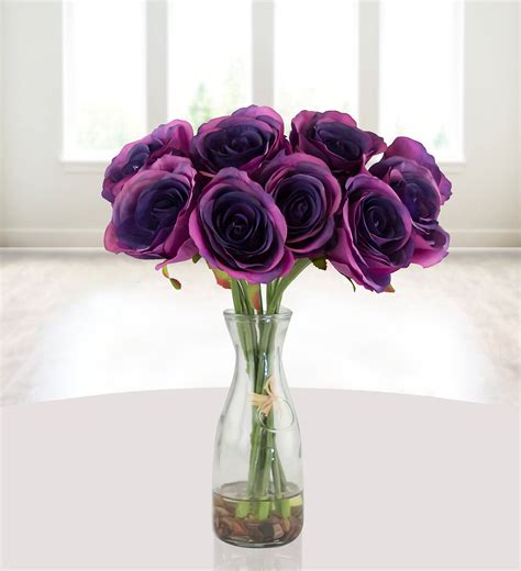 purple silk roses prestige flowers