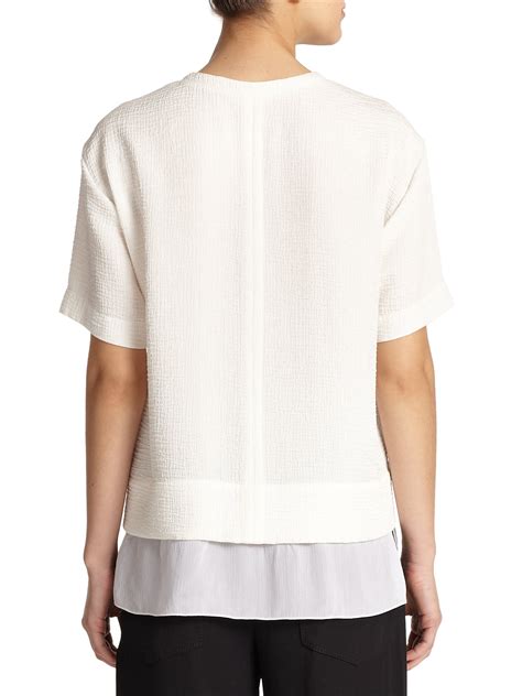 Helmut Lang Layered Tissue Silk Top In White Lyst