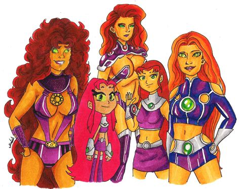 the many faces of starfire by izzybellau on deviantart