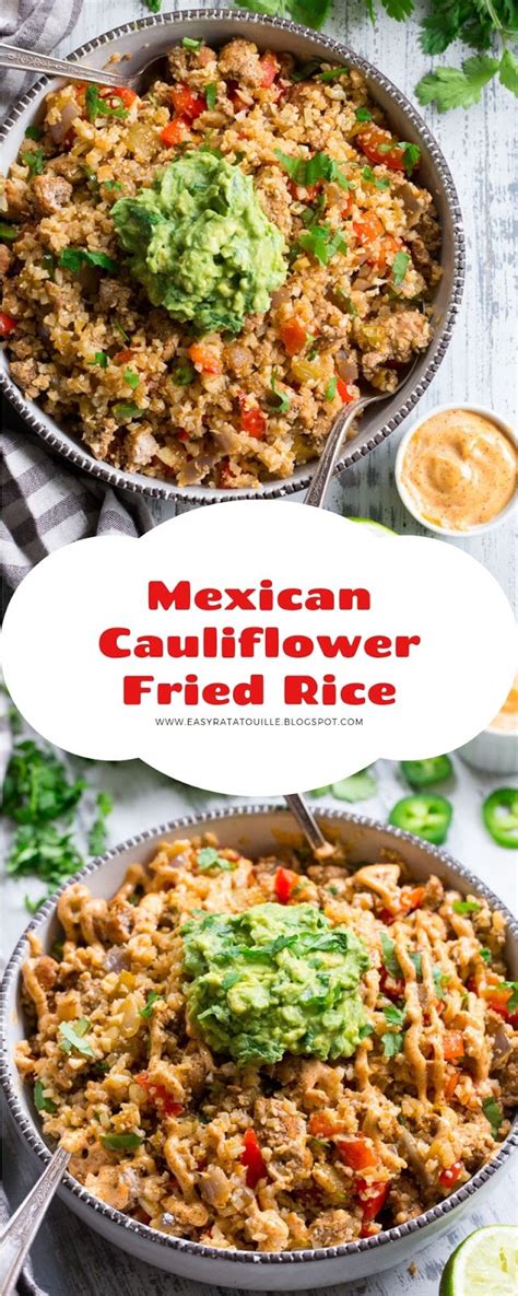 To the pan, add riced cauliflower, cumin, chili powder and garlic salt. Mexican Cauliflower Fried Rice