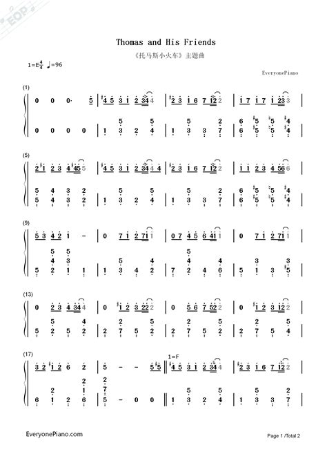 Thomas And Friends Thomas And Friends Op Numbered Musical Notation Preview