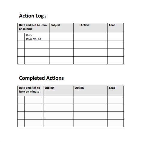 Action Log Templates 11 Free Word Excel And Pdf Formats