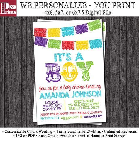 Fiesta Baby Shower Invitation Papel Picado Personalized Etsy
