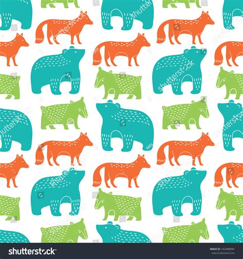 Forest Animals Seamless Pattern Stock Vector Illustration 162488984