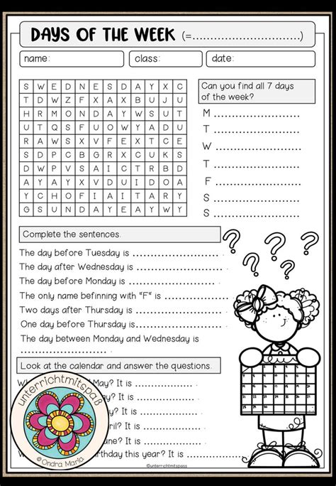 Days Of The Week Worksheet Unterrichtsmaterial Im Fach Englisch