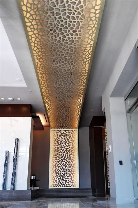 decorative ceiling screens gold aluminum composite panels  custom led lights cell pattern