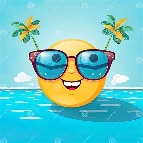 Smiley Summer Emoticon Icon Smiley Summer Character At Sea Beach And