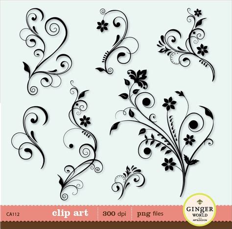Flower Flourish Swirl Decorative Clip Art Digital By