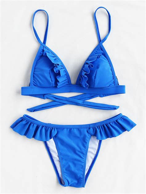 Shop Frill Trim Triangle Bikini Set Online Shein Offers Frill Trim