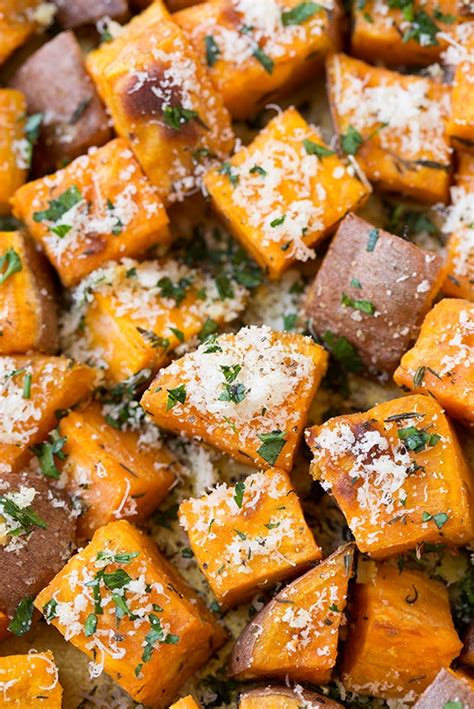 Garlic Herb Roasted Sweet Potatoes With Parmesan Cooking Classy