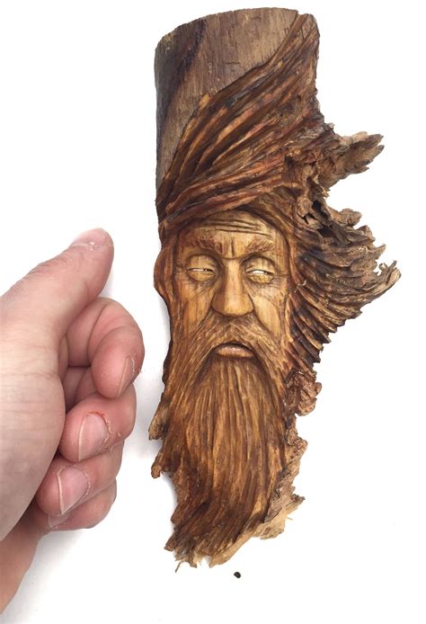 Wood Carving Wood Spirit Carving Rustic Decor Hand Carved Old Man