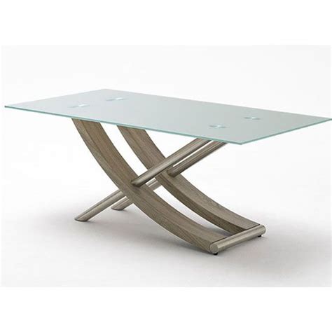 Kaleo Frosted Glass Dining Table With X Shape Oak Base 180 Cm Glass Dining Table Contemporary
