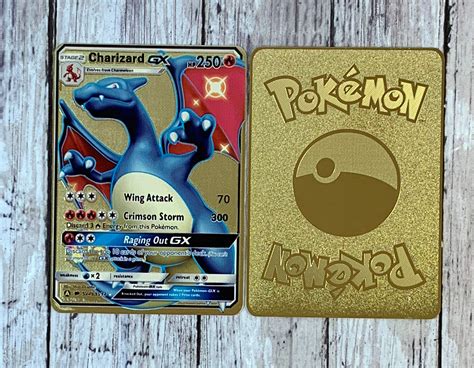 Gold Shiny Charizard Gx Pokemon Card Metal Hidden Fates Etsy Australia