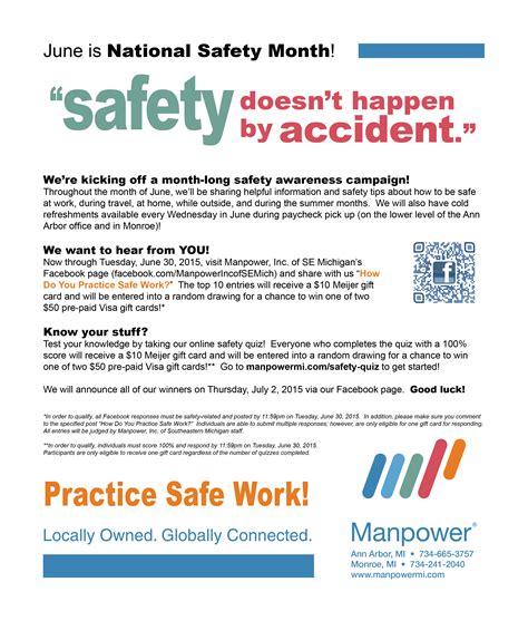Its National Safety Month Stay Safe Earn Great Prizes Manpowermi