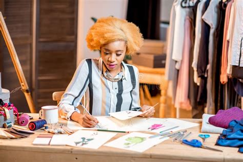 Fashion Designer Working At The Office Stock Image Image Of Clothes