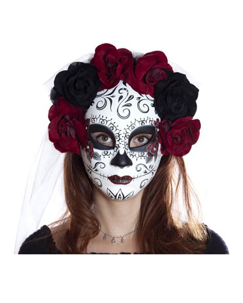 Sugar Skull Mask With Flowers And Veil ★ Horror