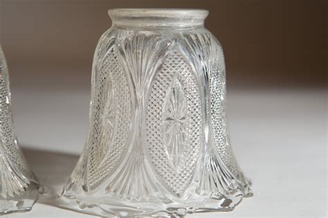 Vintage Diamond Cut Glass Lamp Shades Translucent Etch Pleated Glass
